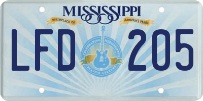 MS license plate LFD205