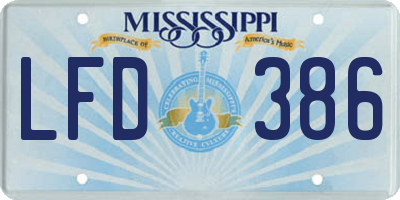 MS license plate LFD386