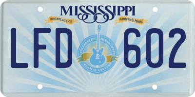MS license plate LFD602