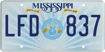 MS license plate LFD837