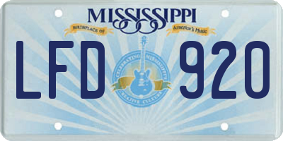 MS license plate LFD920
