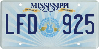 MS license plate LFD925