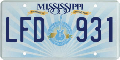 MS license plate LFD931