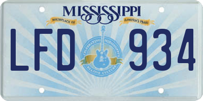 MS license plate LFD934