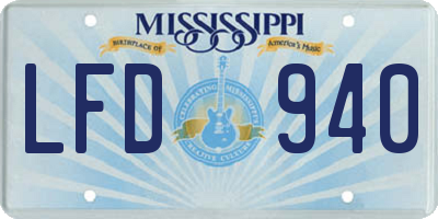 MS license plate LFD940