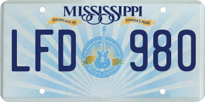 MS license plate LFD980