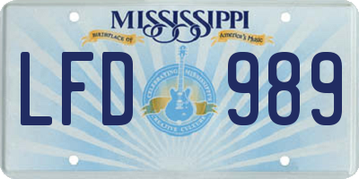 MS license plate LFD989