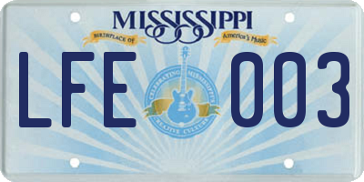 MS license plate LFE003