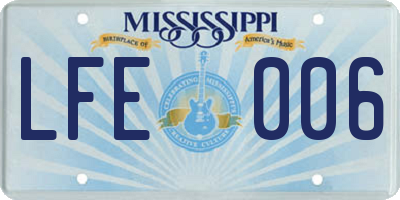 MS license plate LFE006