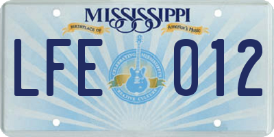 MS license plate LFE012