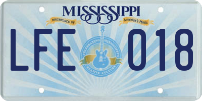 MS license plate LFE018
