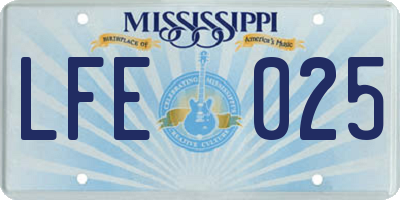 MS license plate LFE025