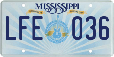 MS license plate LFE036
