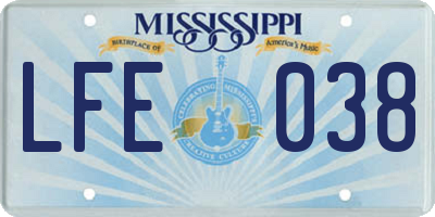 MS license plate LFE038