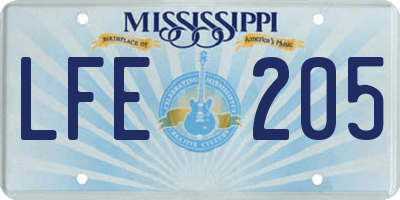 MS license plate LFE205