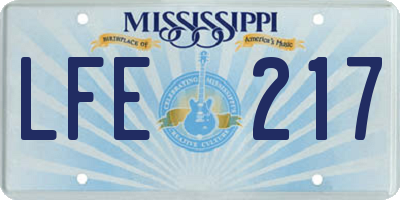 MS license plate LFE217