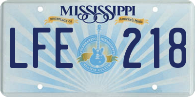 MS license plate LFE218