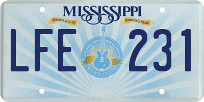 MS license plate LFE231