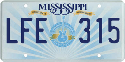 MS license plate LFE315