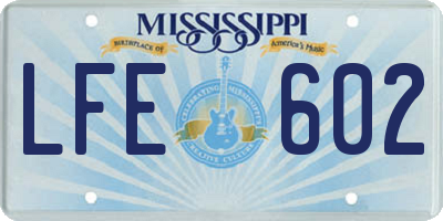 MS license plate LFE602