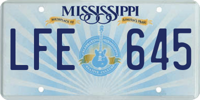 MS license plate LFE645
