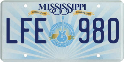 MS license plate LFE980