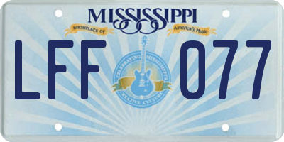 MS license plate LFF077
