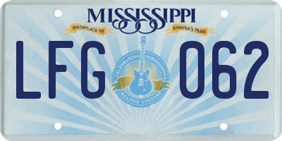 MS license plate LFG062