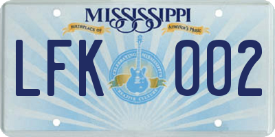 MS license plate LFK002