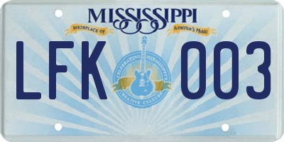 MS license plate LFK003