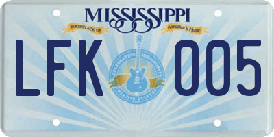 MS license plate LFK005