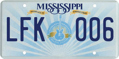 MS license plate LFK006