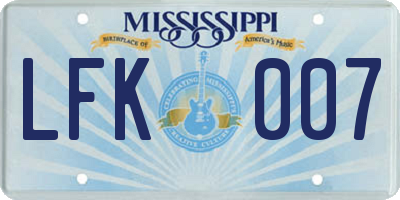 MS license plate LFK007