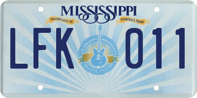 MS license plate LFK011