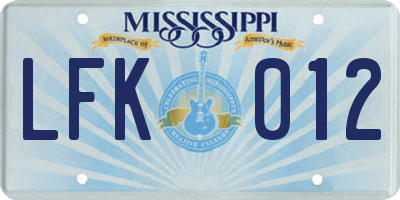 MS license plate LFK012