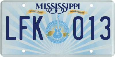 MS license plate LFK013