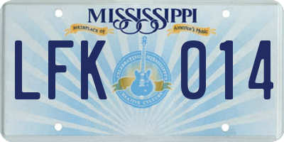 MS license plate LFK014