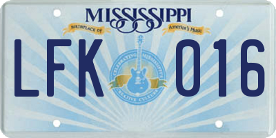 MS license plate LFK016