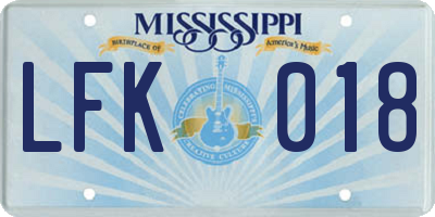 MS license plate LFK018