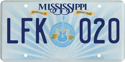 MS license plate LFK020