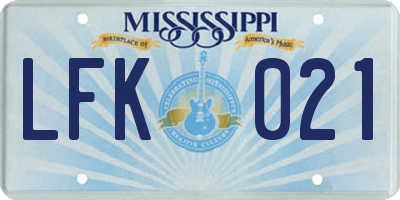 MS license plate LFK021