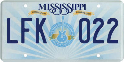 MS license plate LFK022