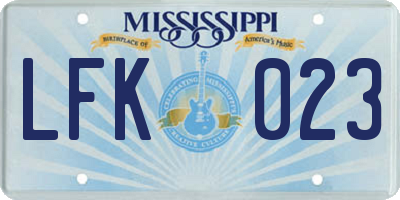 MS license plate LFK023