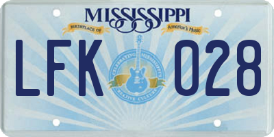 MS license plate LFK028
