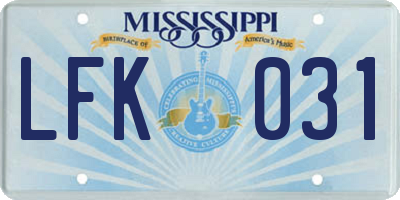 MS license plate LFK031