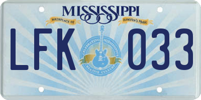 MS license plate LFK033