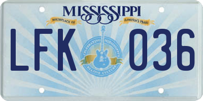 MS license plate LFK036