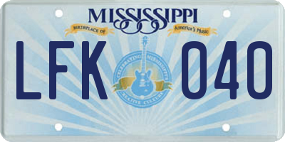 MS license plate LFK040