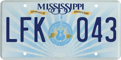 MS license plate LFK043
