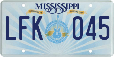 MS license plate LFK045